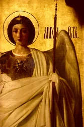 大天使聖ミカエルを描いたイコノスタシスの詳細、パネル上の1861オイル248115、248116、252660を参照